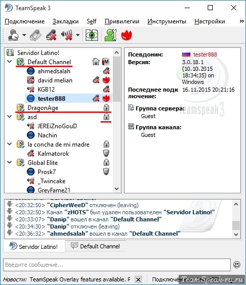 Каналы на сервере TeamSpeak 3 Каналы на сервере TeamSpeak 3