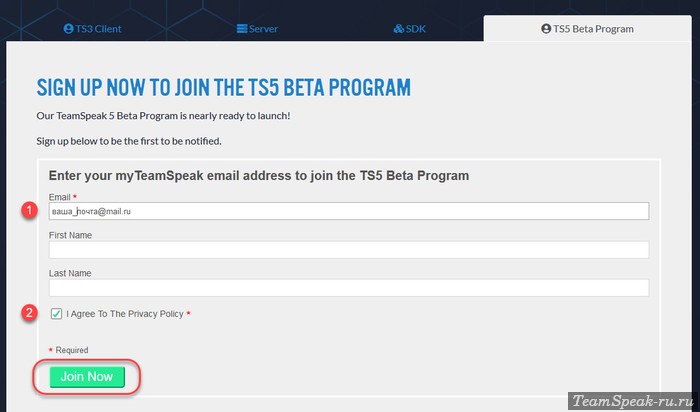 Запрос Beta версии TeamSpeak 5
